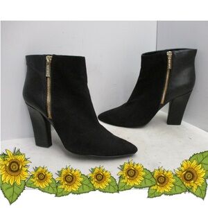 Nine West Black & Suede Ankle Boots Gold side Zipper SZ 8